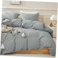 Duvet Cover Set Size, 3pcs Washed Microfiber Bedding Set, Queen Light Grey