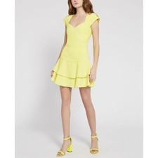 Alice + Olivia Neon Yellow Tiered Ruffle Mini Dress Sweetheart Neck Size 2
