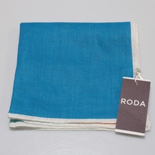 Roda NWT 100 Linen Pocket Square In Blues / Orange / Brown Colorblock