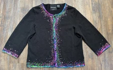 Michael Simon Sequin Button Cardigan Sweater Black Artsy Jacket Festive Fun Sz M