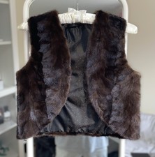 Genuine Real Vintage Retro Dark Brown Mink Gilet Vest Coat Cropped XS-S spring 