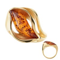 Cavill Bernstein Ring 1,1Ct Cognac Cabochon 925 Silber Vergoldet Damen