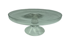 Glass Floral Etched Pedestal Cake Stand Plate 4 1/2" Tall