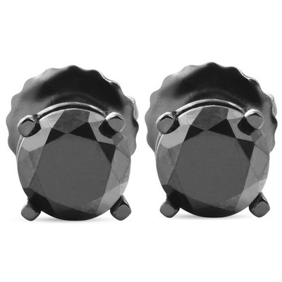 2 TCW 14k Black Gold Round Black Round Diamond Screw Back Studs Earrings