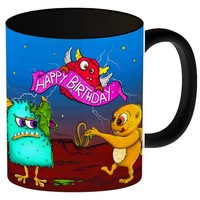 Happy Birthday Kaffeebecher Henkel Und Innenseite Schwarz Mit Monster