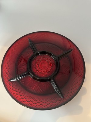 Arcoroc France Luminarc Ruby Red Glass Divided Relish Plate/Platter 10''