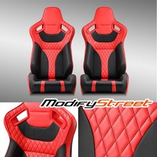 Universal Red Black Side Pvc Leather Sport Reclinable Racing Seatspair Universal Red Black Side Pvc Leather Sport Reclinable Racing Seatspair