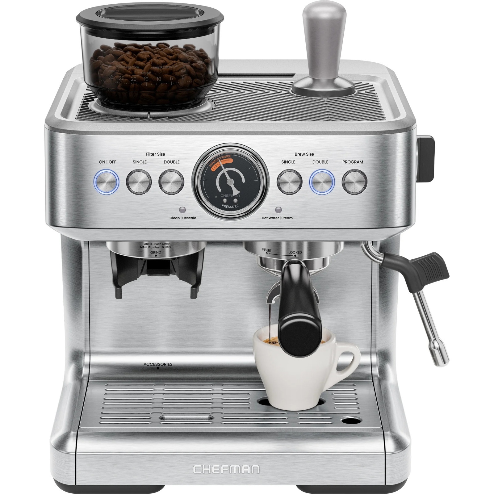 Crema Supreme Espresso Machine with Conical Burr Grinder and Steam Wand &ndash; Sta...