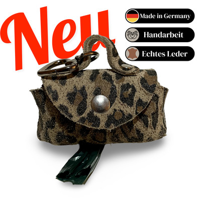 Hund Kotbeutelspender Tasche aus Echtleder | Leoparden Design Herz Gassi Zubehör