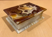 Vintage Onyx Hinged Trinket Jewelry Box Marbled Earth Tones