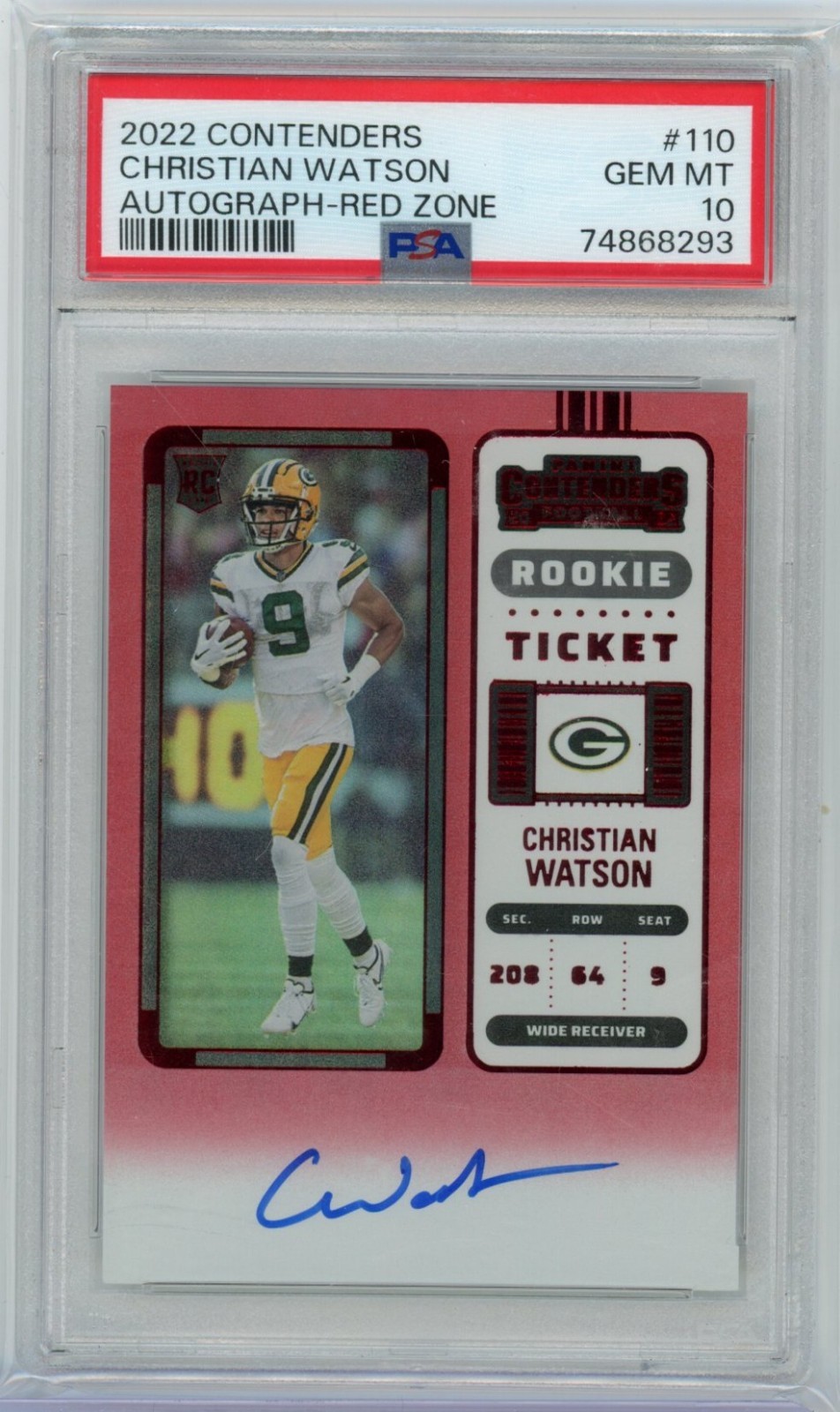 2022 Contenders CHRISTIAN WATSON Rookie Ticket Red Zone AUTO PSA 10