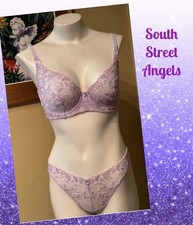 VINTAGE WACOAL 85731 84231 FLOWER FIELDS SHEER EMBROIDERED BRA PANTY SET 34D / S