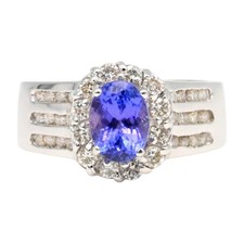 VINTAGE DESIGNER LEVIAN TANZANITE THREE ROW DIAMOND HALO RING 18K WHITE GOLD 