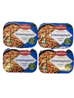 4x DREISTERN Schweinegulasch mit Nudeln & Paprika 4x 280g für Mikrowelle