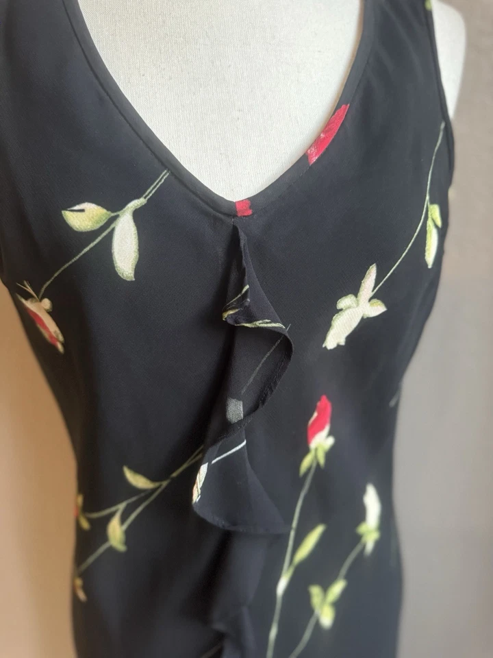 Vestido Y2k Hada Midi Gasa Volantes Fluido Floral Rojo Negro Caprichoso Grande Foto 2 de 4