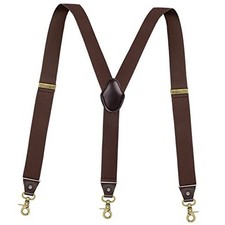 Suspenders for Men, Adjustable Suspenders Gold Clip with Elastic Straps Y Brown
