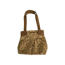 Longaberger Homestead Cotton Floral Hand Bag Purse Small Tote Beige Brown Green
