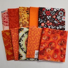 Lot of 10 Fat Quarters Various Orange Prints Quilt 100 Cotton Fabric NEW
