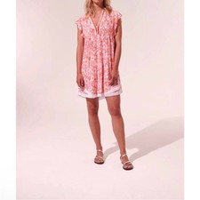 Poupette St. Barth Sz S Sasha Mini Dress in Orange Mid 70s Garden Floral