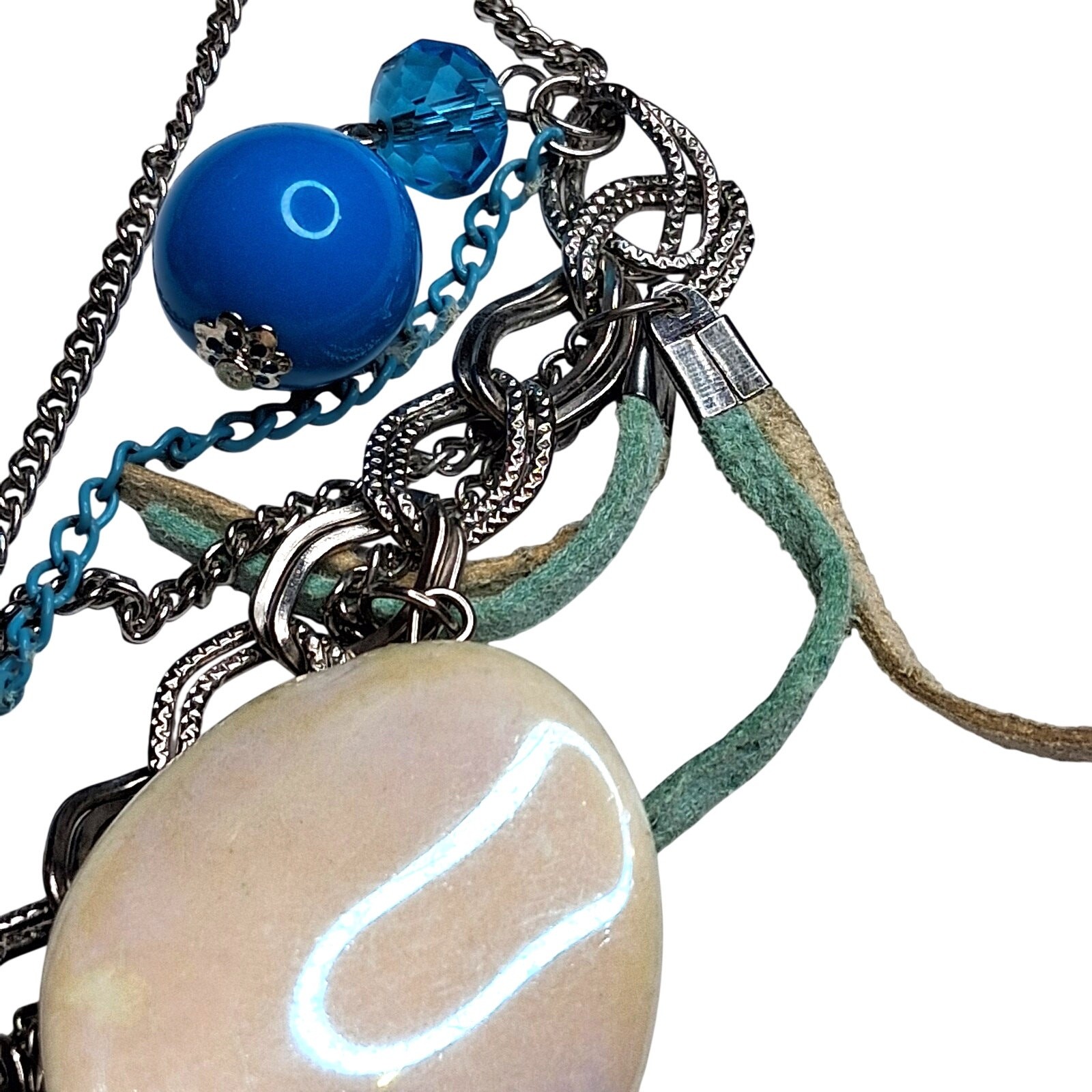 Chunky Multi Layer Blue Bead Statement Necklace I… - image 6