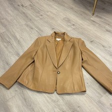 St. John Sport Women  s Tan Lined Blazer Jacket 1-Button Short L