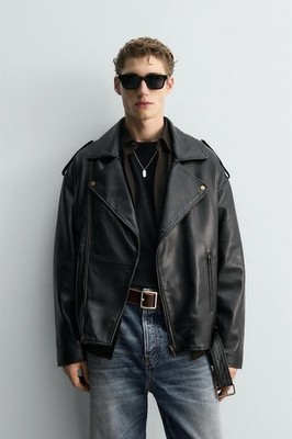 ZARA Limited Edition Leather Biker Jacket MEN SIZE S 80's Archive