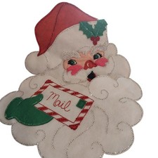 Vintage Christmas Mail Card Holder 1970's Bucilla Sequined Santa Wall Hanging