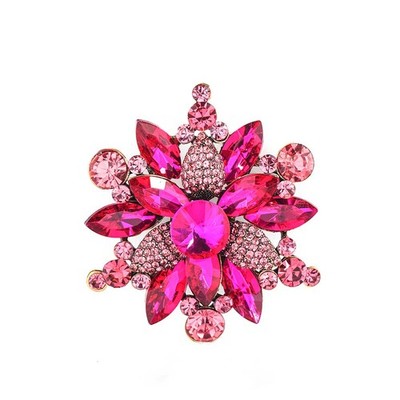 Vintage Rose Red Austrian Crystal Rhinestone Flower Shape Brooch Pin for Women