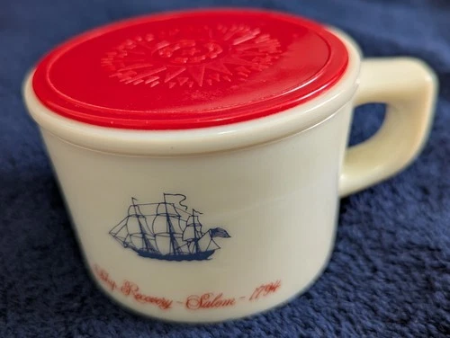 Vintage Old Spice Shulton Ship Shaving Mug Milk Glass w/Red Lid