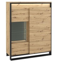 Highboard Quant Vitrinenschrank 110X41X140Cm Eiche Artisan Schwarz Mdf Grifflos