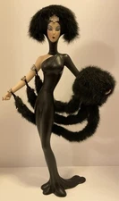 ERTE SYMPHONY IN BLACK FRANKLIN MINT FIGURINE ARTWORK 1989 FUR & CRYSTALS 19.5”