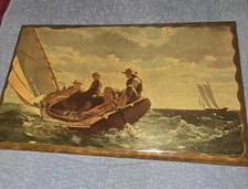 Vintage Sailing Wooden Picture Hand Crafted by JAF Huffman Co. Indiana USA