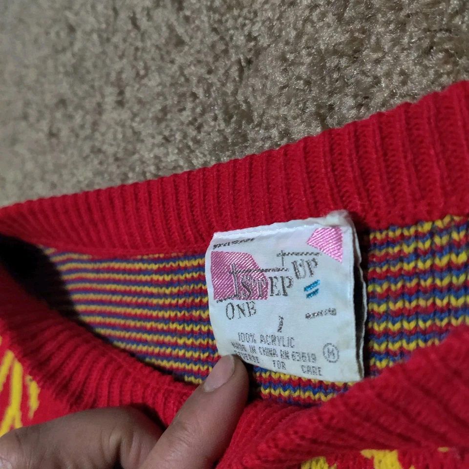 Suéter Acrílico Vintage Años 80 One Step Up Multicolor Crew Talla Mediana Foto 3 de 4