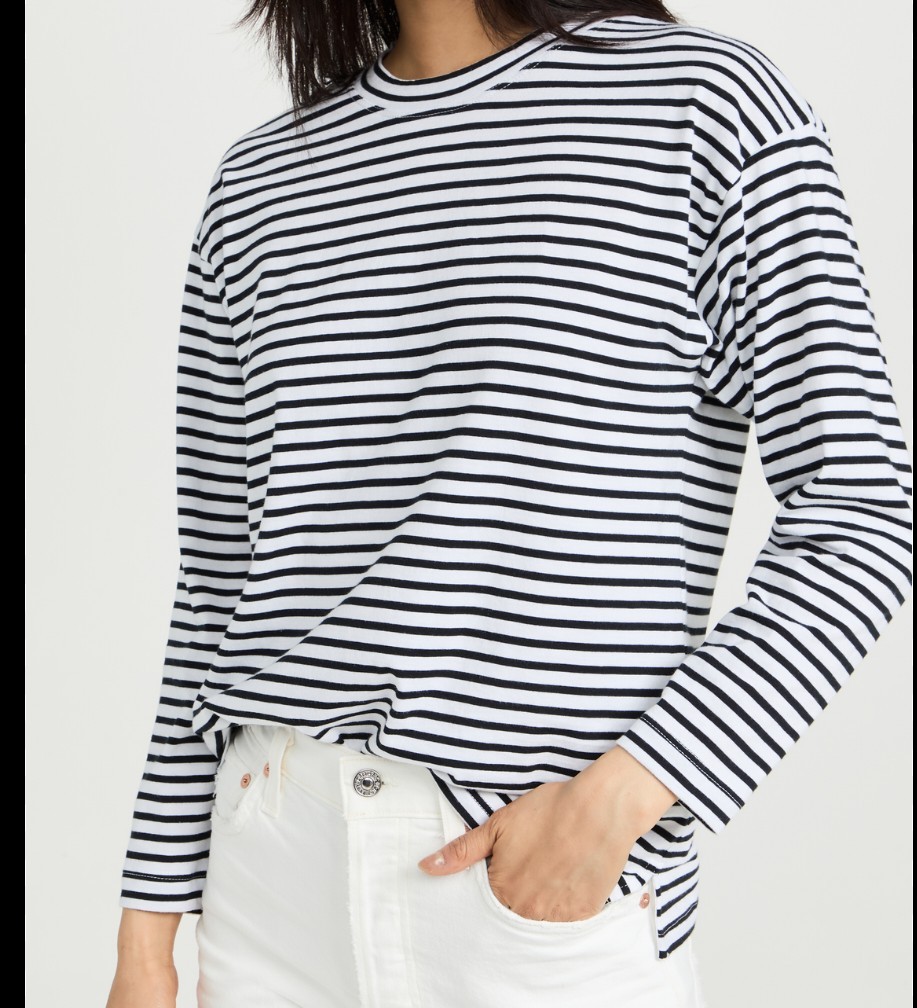AYR Top Tee Women’s XS long sleeve Oversized Stretch Striped Basic