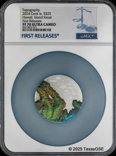 2024 Cook Islands 5oz Silver $25 Topography - Hawaii NGC PF70 First Release