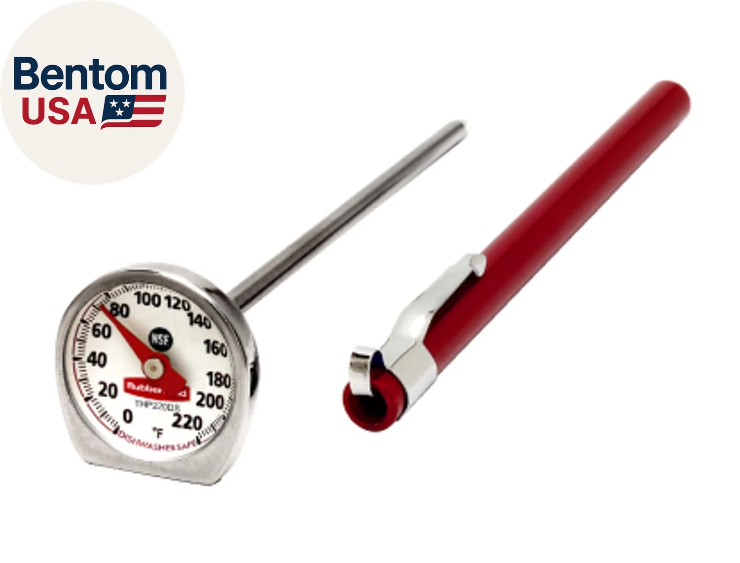 Food/Meat Instant Read Thermometer, Pocket Size, Dishwasher Safe, Red, for Meat/