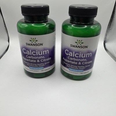 Swanson Calcium (Carbonate, Aspartate and Citrate) 500 mg 100 Tablets 2 PACK