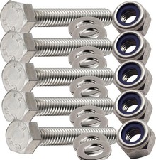 M8 x 10mm Hex Head Bolts Set with Nylon Nuts and Washers Stainless Steel Fully