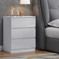 3 Drawer Chest of Drawers White Gloss Bedroom Furniture Scandinavian Handleless