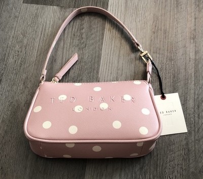 Ted Baker Soft Pink & White Polka Dot Convertible Shoulder Bag Wristlet NWT