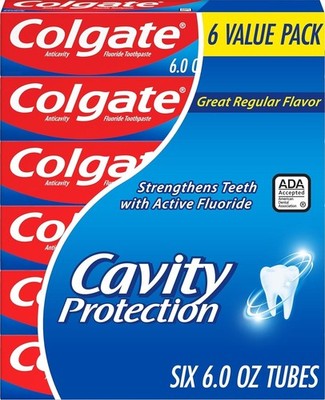 Colgate Cavity Protection Toothpaste with Fluoride, 6 Ounce (Pack of 6)