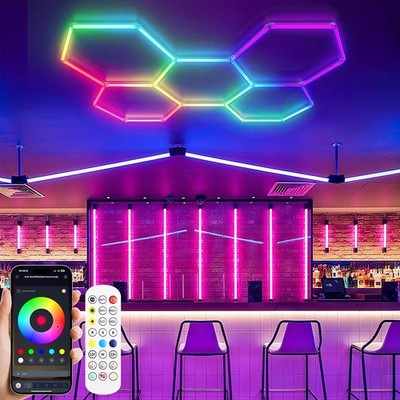 Dimmable 3-7x Hexagon RGB LED Garage Lights Car Detailing Shop Honeycomb Light