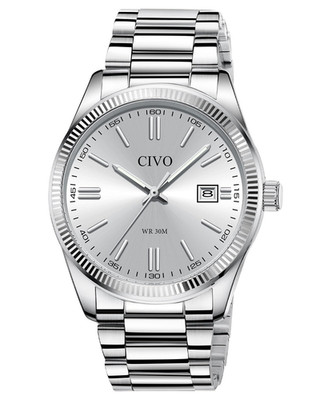 CIVO Herren Uhr Edelstahl Armbanduhr: Einfach Business standard, Silber 8349