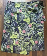 Valerie Stevens 100 Silk Floral  Ferns on Navy Maxi Skirt Faux Wrap Size 22W