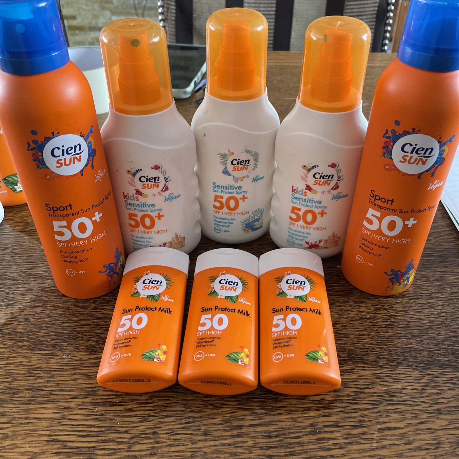 Cien Sun Family pack Sun Cream Screen Sprays & Lotions factor 50+  x 8 UVA Vegan