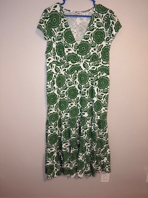 Boden Elara Tiered Jersey Midi Dress US 16-18R Green Floral Cotton Modal
