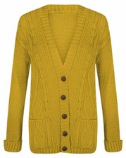 Grobstrick-Cardigan Damen 5 Knöpfe Grandad Zopfmuster Langarm UK 8–22