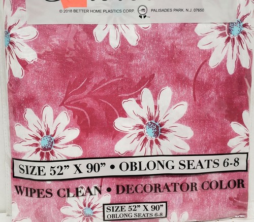 Thin Tablecloth Vinyl Flannel Back, 52"X90" Oblong (6-8 ppl) FLOWERS ON PINK, BH - 第 6/8 張圖片
