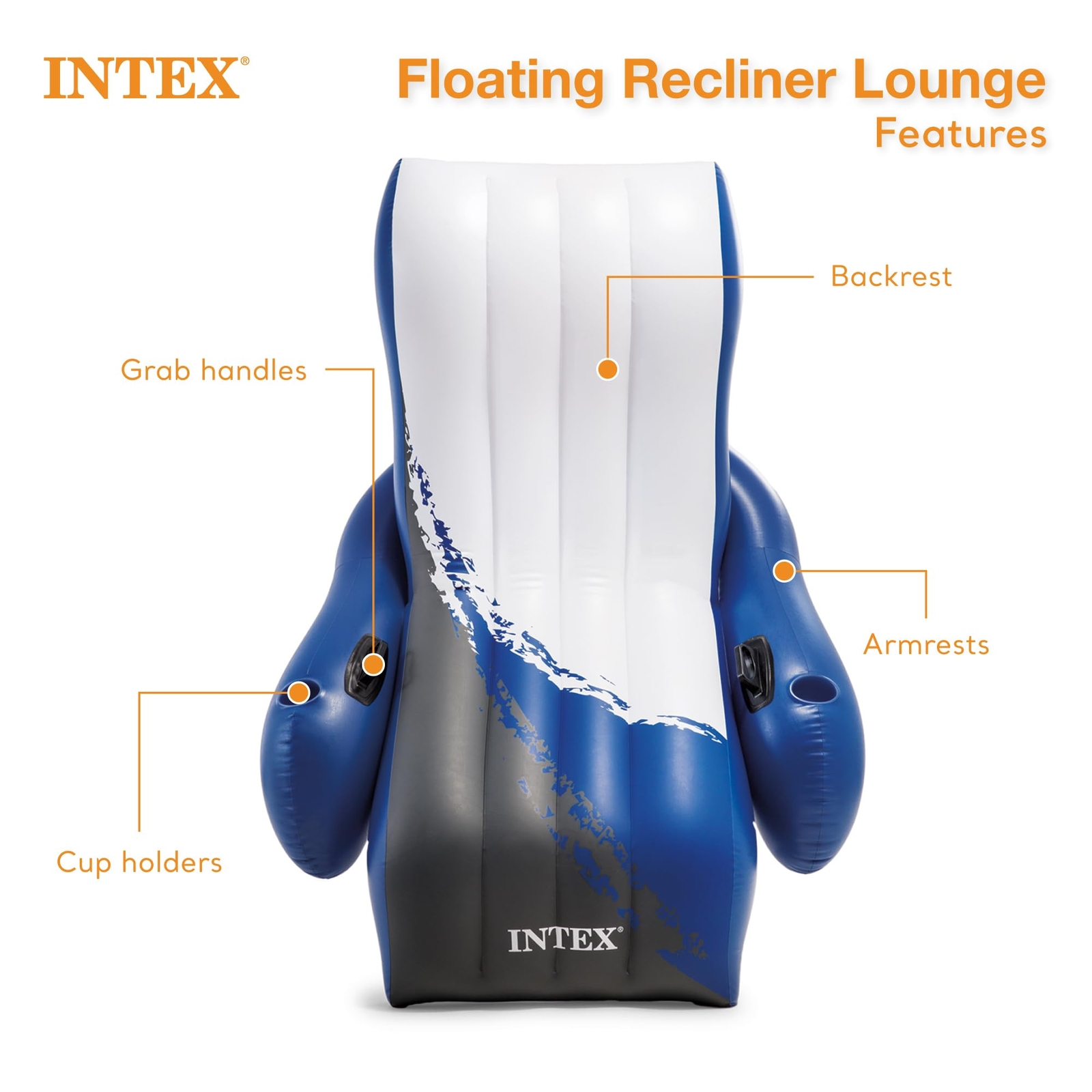 Intex Floating Recliner Lounge Water Flotation Device with Cup Holders Blue W...