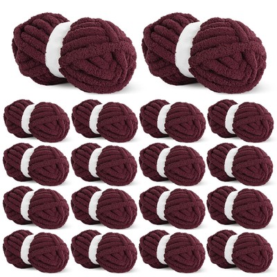HOMBYS Wine Red Chunky Chenille Yarn for Crocheting Bulky Thick Fluffy Yarn f...